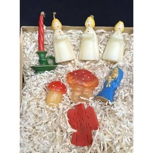 Vintage Christmas CANDLE LOT GURLEY TAVERN Mushroom FIGURE Cute! In Box 6C